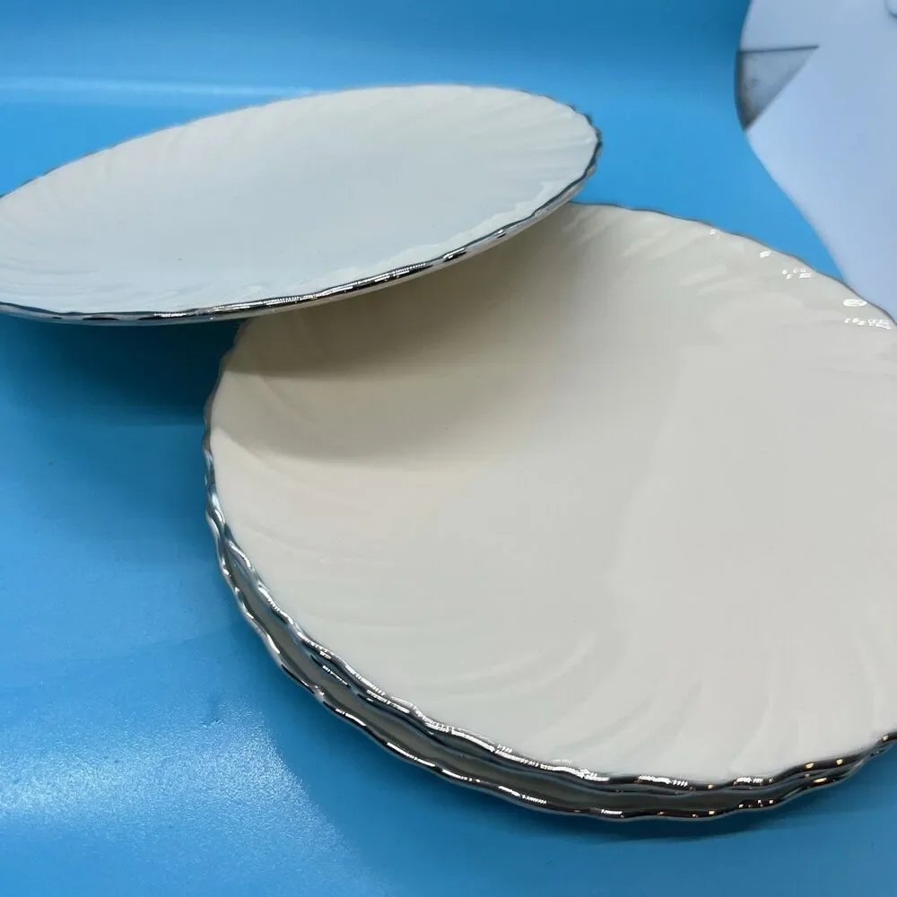 4 Lenox Weatherly dinner Plates 10” dish plate silver white swirl fine china usa